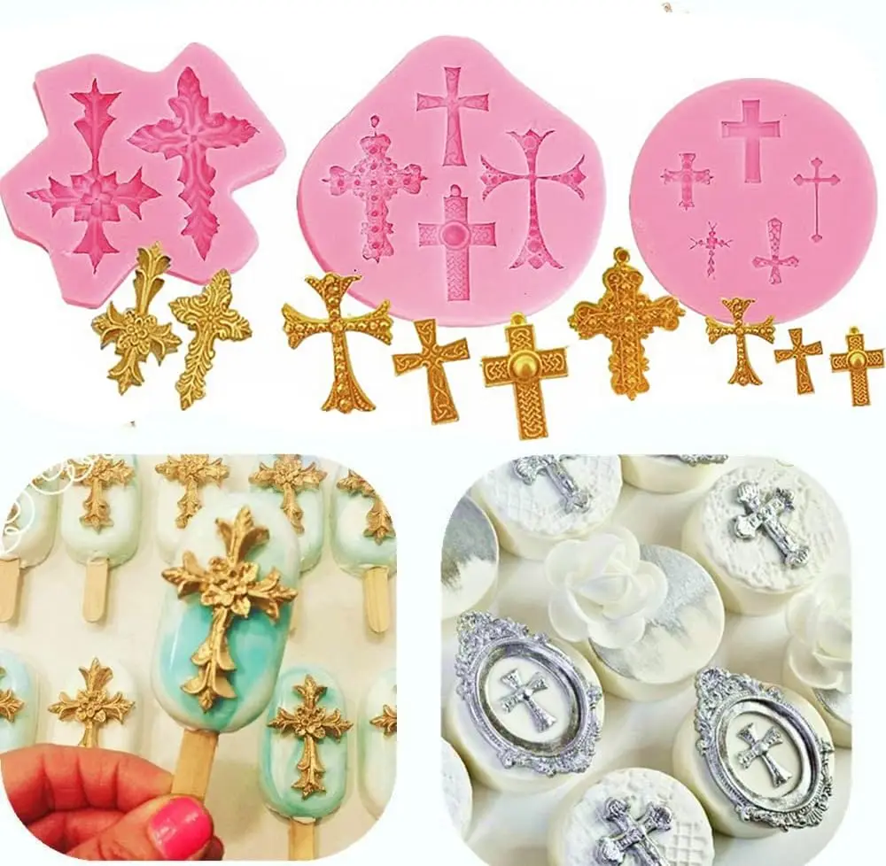 

3 PCS Baptism Cross Cake Silicone Molds Cross Mould Baptism Cake Toppers for Baptism Party Supplies Cake Decorating Tools