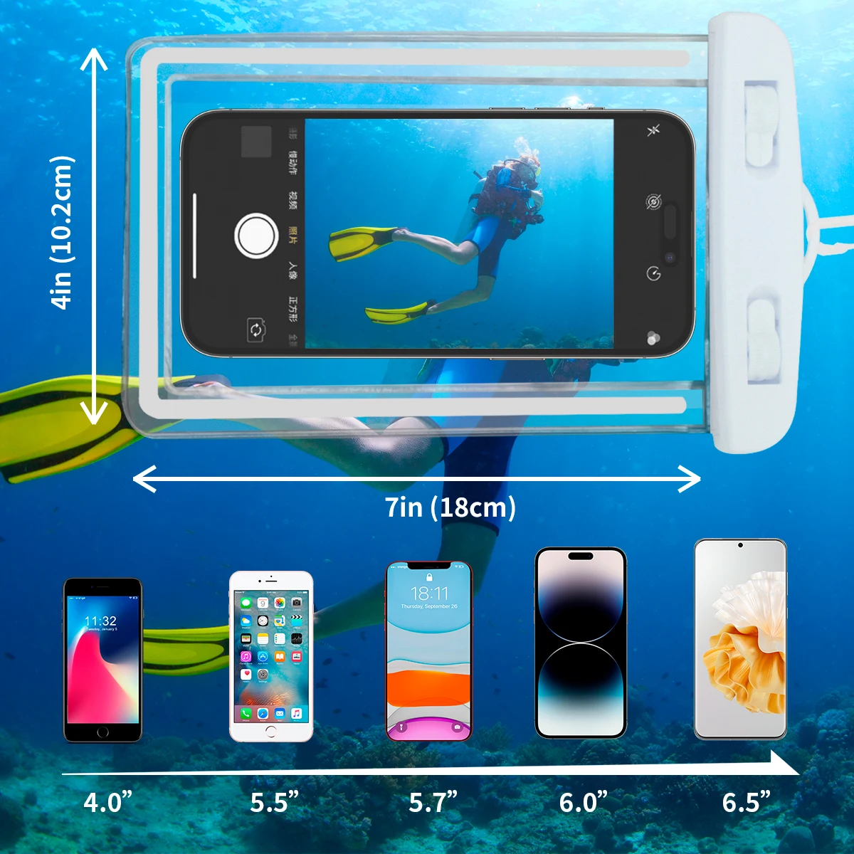 IPX8 Waterproof Phone Bag, Waterproof Phone Pouch for iphone HUAWEI XIAOMI, Underwater Swimming Diving Phones Case