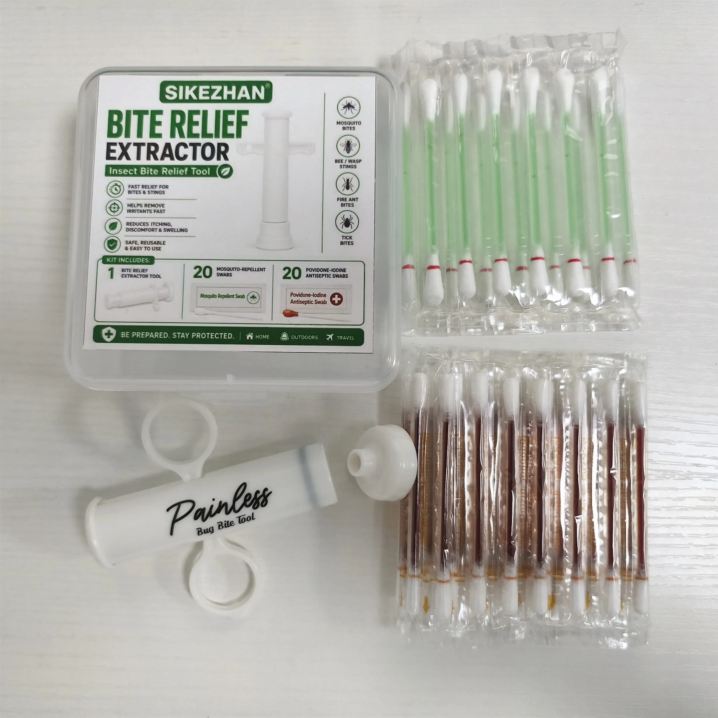 Bug Bite Relief Kit Suction Tool Extractor Pump with Antiseptic Swabs, Portable First Aid Set for Kids Family Outdoor Camping