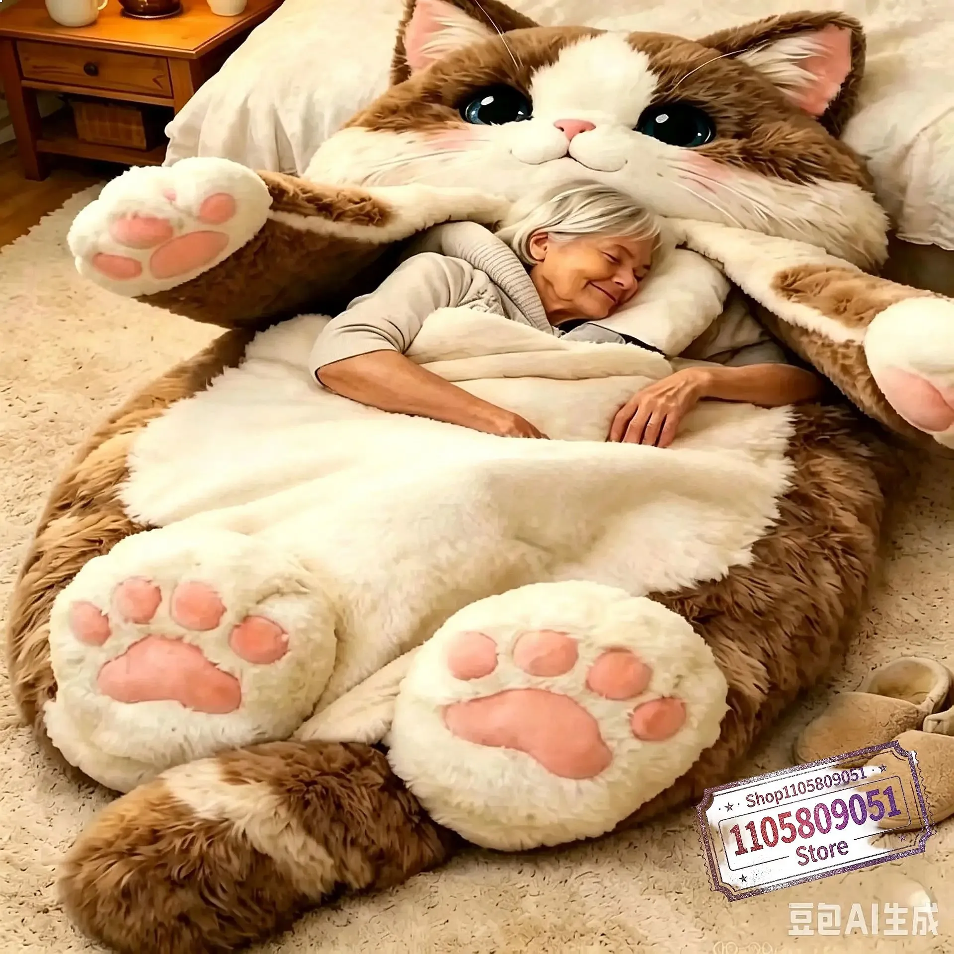 Giant Animal Sleeping Bag Soft Warm Plush Washable Cute Cat Envelope Bed for Adults Winter Outdoor