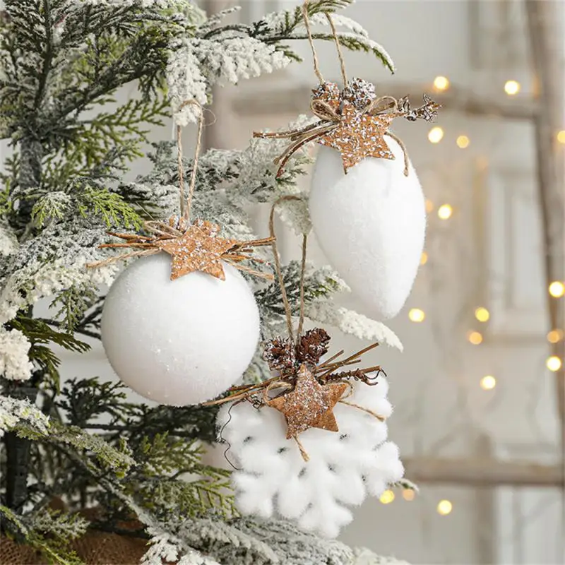 5/3/1pcs White Christmas Ball Snowflake Water Drop Bell Christmas Tree Ornament Xmas Hanging Pendants for Home Decor New Year