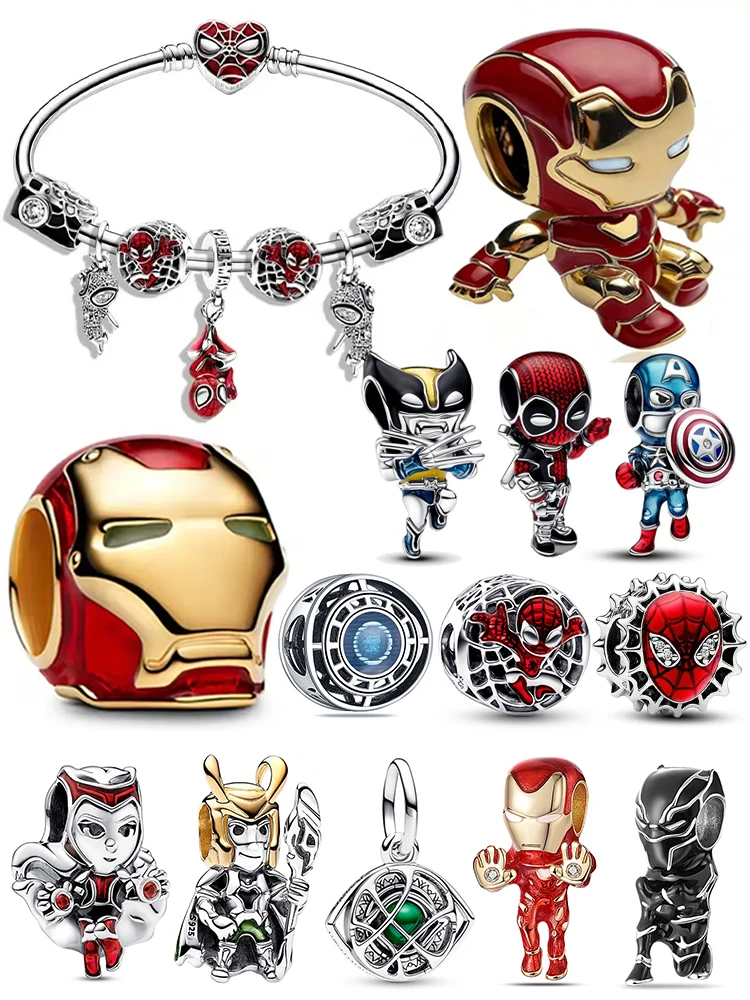 Marvel Avengers Superhelden-Charm-Perlen, Spider-Man, Iron Man, Helm-Perle, Original-Armband, DIY-Schmuckzubehör, Geschenke für Frauen