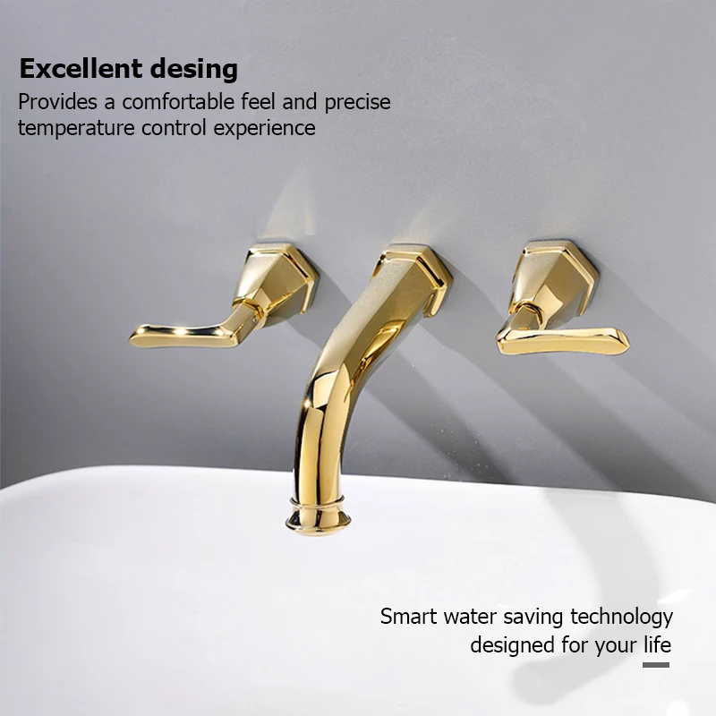 Black Or Brushed Gold  chrome Brass Bathroom Sink Faucet Conceal Separated Cold Hot Water Mixer Basin Taps Wall Mounted