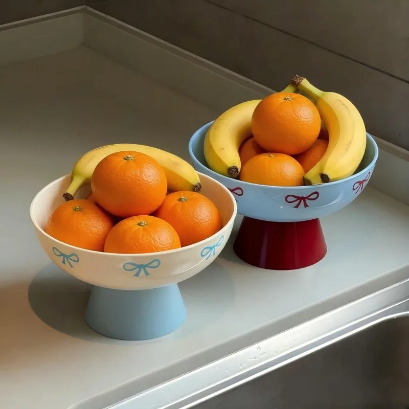 Dopamine Cute Bow High Base Fruit Plate Snack Tray Display for Kitchen Living Room Home Dried Fruit Plate Snack Display Plate