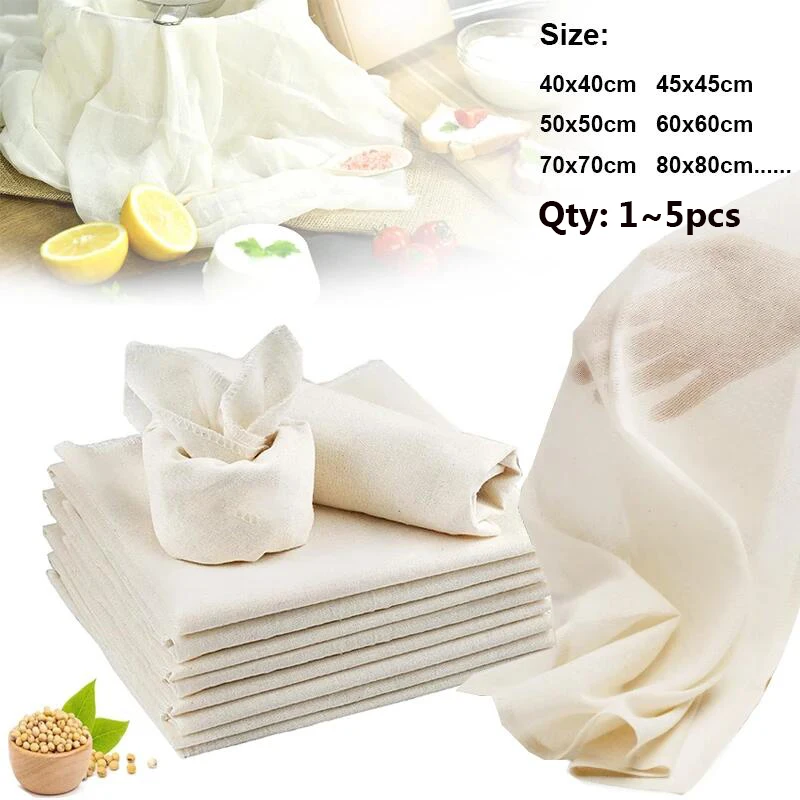 Wiederverwendbare Nuss-Milch-Stoffbeutel-Siebe, ungebleicht, natürliche Baumwolle, Käsetuch, Käse, Joghurt, Tofu-Filter, Küche, feinmaschiges Sieb