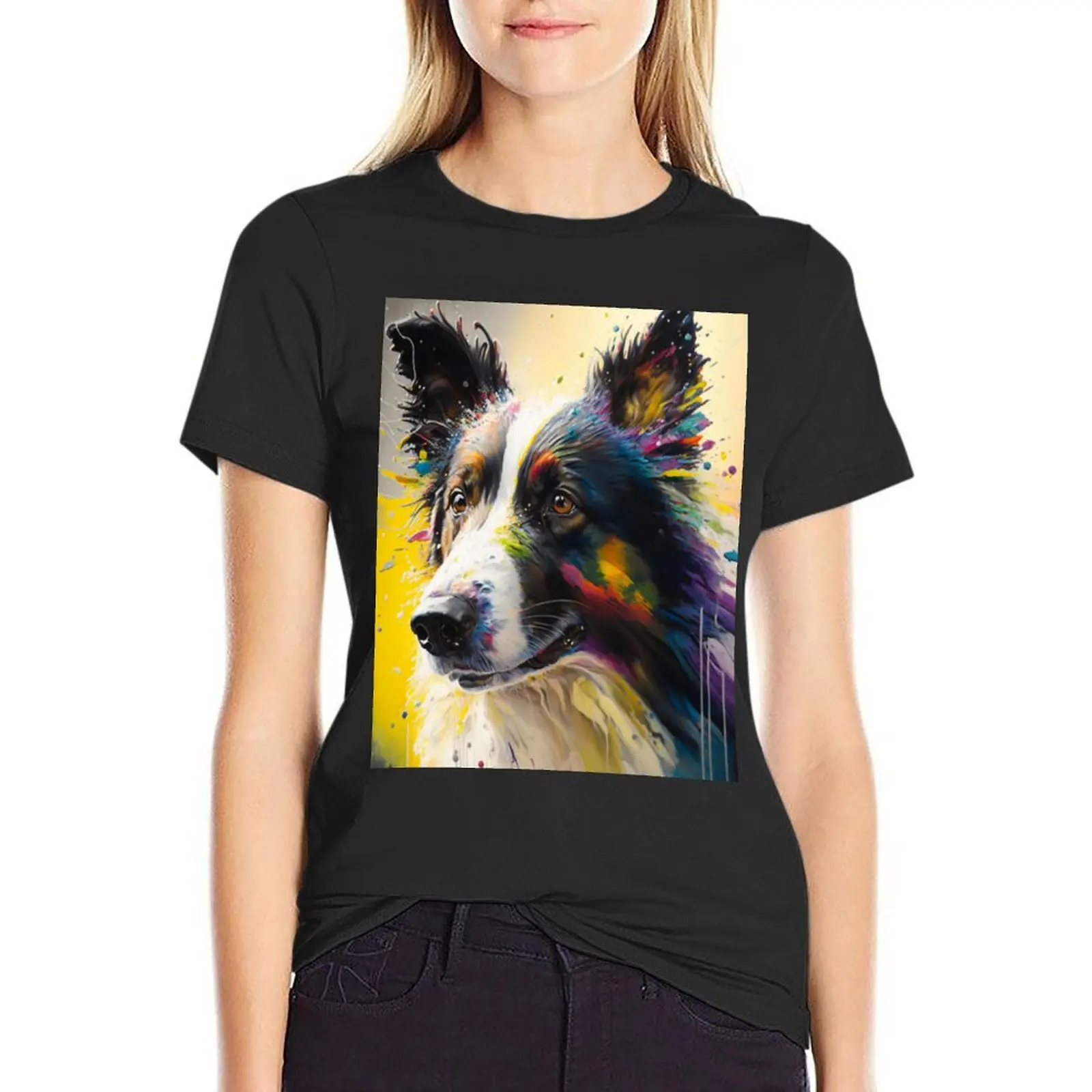 

Border Collie Synesthetic Splash Painting Art T-Shirt new edition plus size tops t shirt dress Women