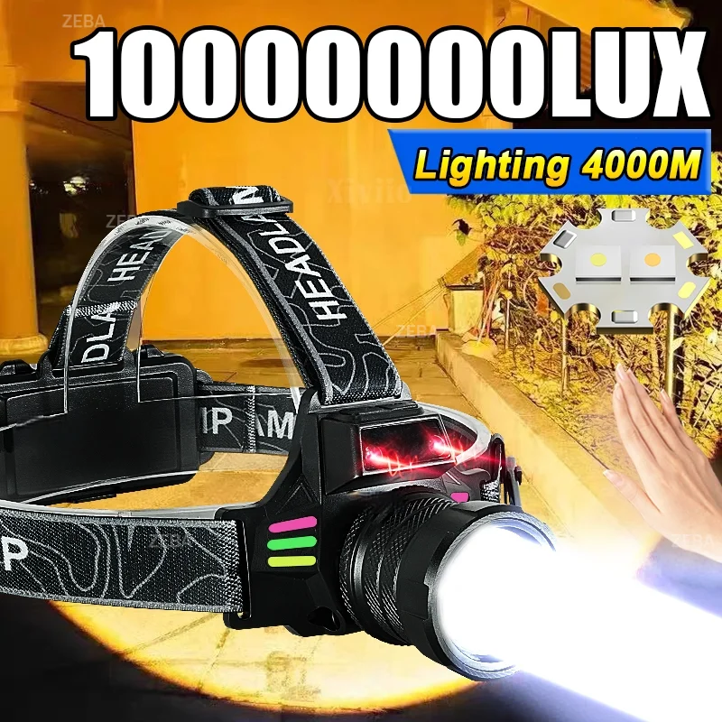 

10000000LM 900W 2*LED Headlamp High Power Rechargeable Head lamp Sensor Headlight Flashlights Lighting 5000M For Camping Fishing
