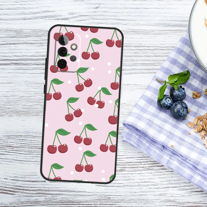 Black Pink Cherry Case For Samsung Galaxy A53 A33 A13 A12 A32 A52 A14 A34 A54 A15 A25 A35 A55 A51 A71 Cover