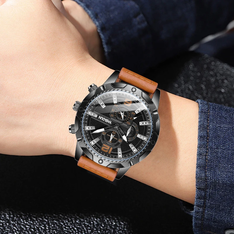 

New Selling Mens Watches Leather Strap Quartz Wristwatch Waterproof Mens Watches Sports Clock Male montres hommes relogios