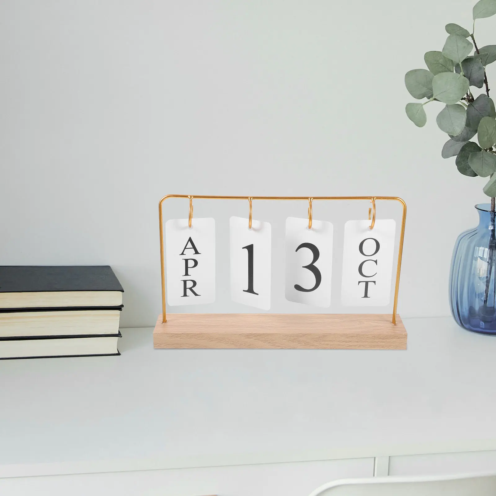 

Wooden Flip Desk Perpetual Calendar Creative Home Office Desktop Decor Week Date Display Planner Reusable Standing Tabletop