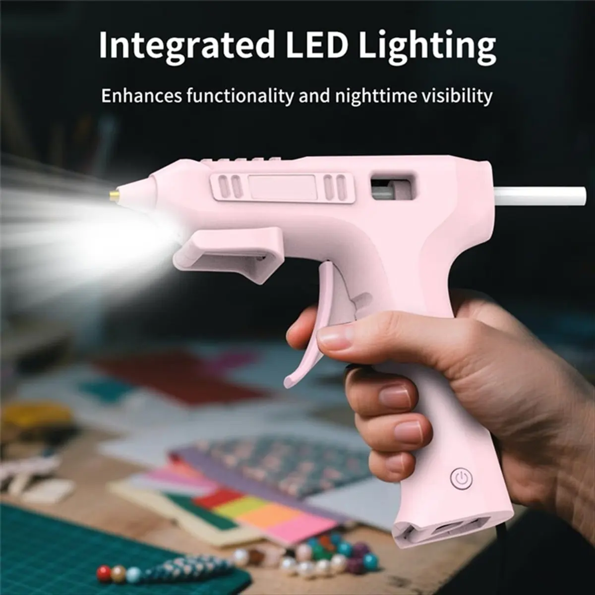 

Cordless Hot Glue , Wireless Type-C Rechargeable 2600mAh Battery Powered Glue , with 20pcs Glue Sticks Set Pink
