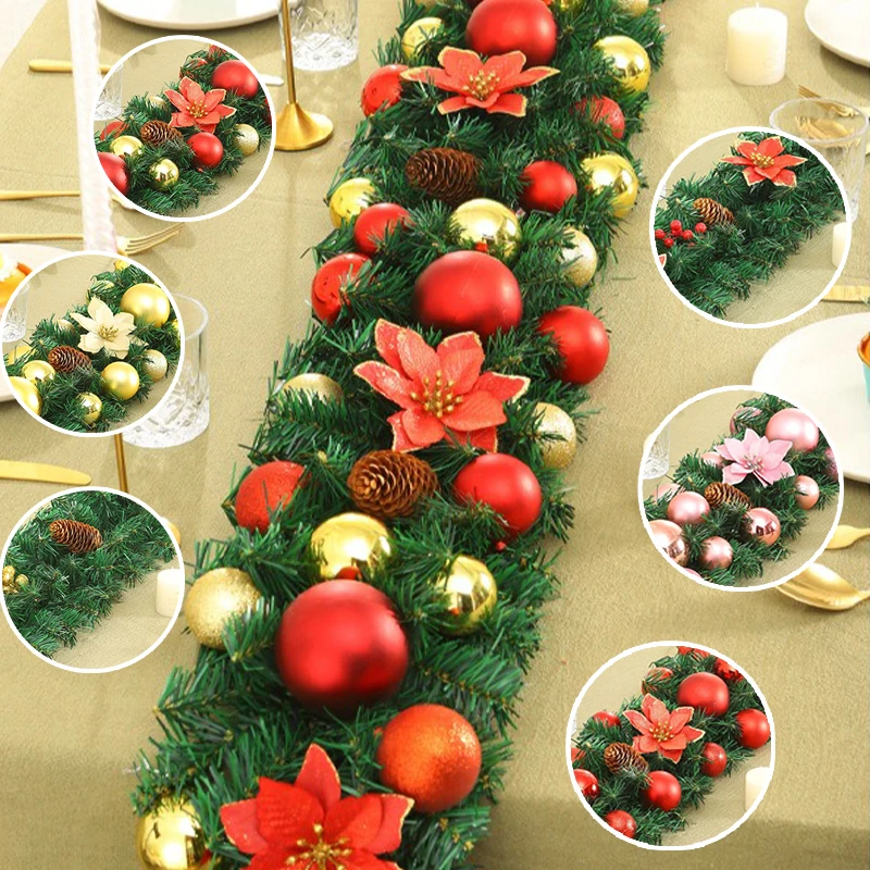 

2.7m Artificial Pine Rattan Garland with Pinecones Flowers and Sparkle Balls DIY Christmas Wedding Wall Staircase Arch Decor