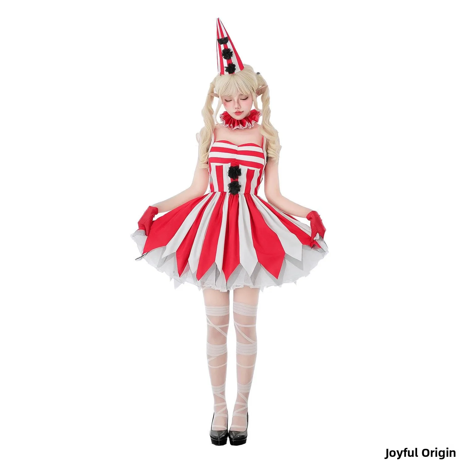 loween Circus Revival Clown Cosplay Dr Women's Dr Evil Clown Terror Doll Costume rosso Abbigliamento da palcoscenico etnico Faion da donna