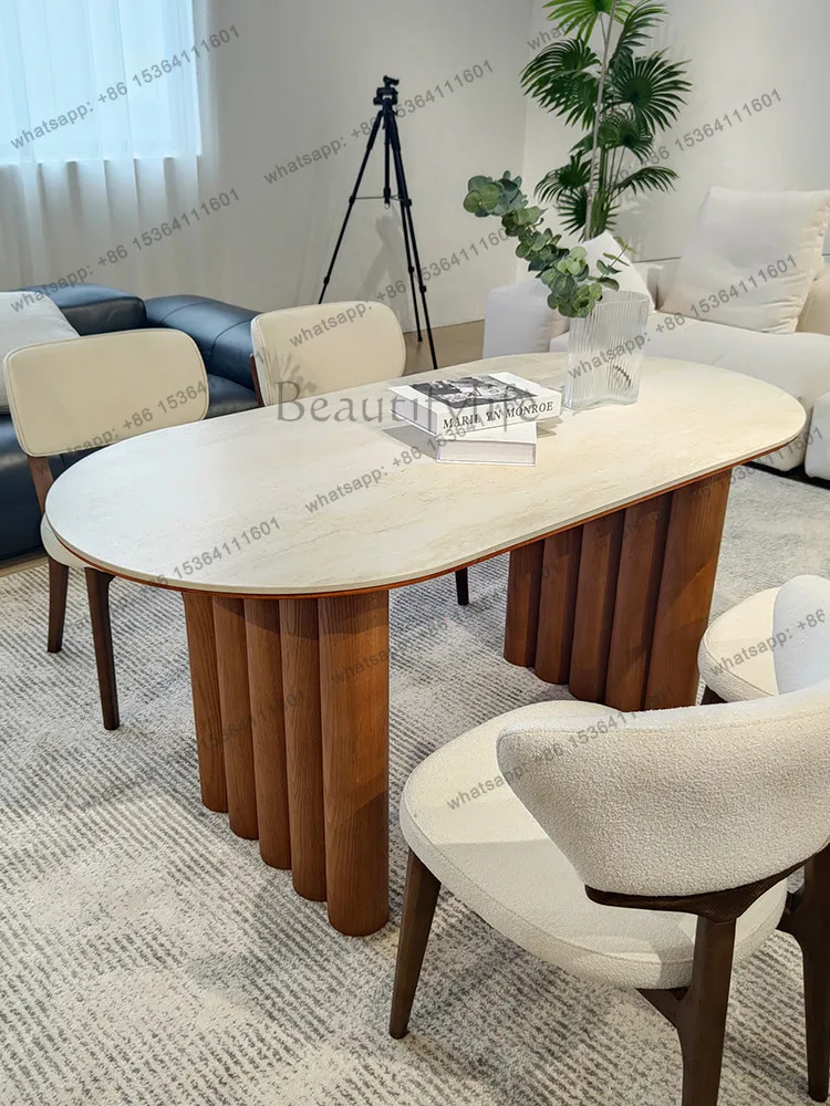 2026 new high-end Italian minimalist modern minimalist semi-oval dining table