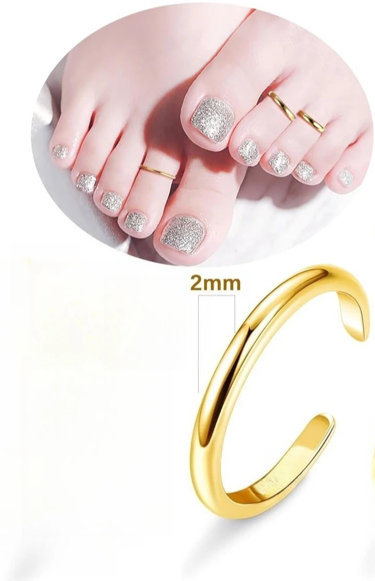 14K Gold Plated Toe Rings Adjustable Toe Ring for Women Non Tarnish Open Band Toe Ring Summer Beach Foot Jewelry Gifts