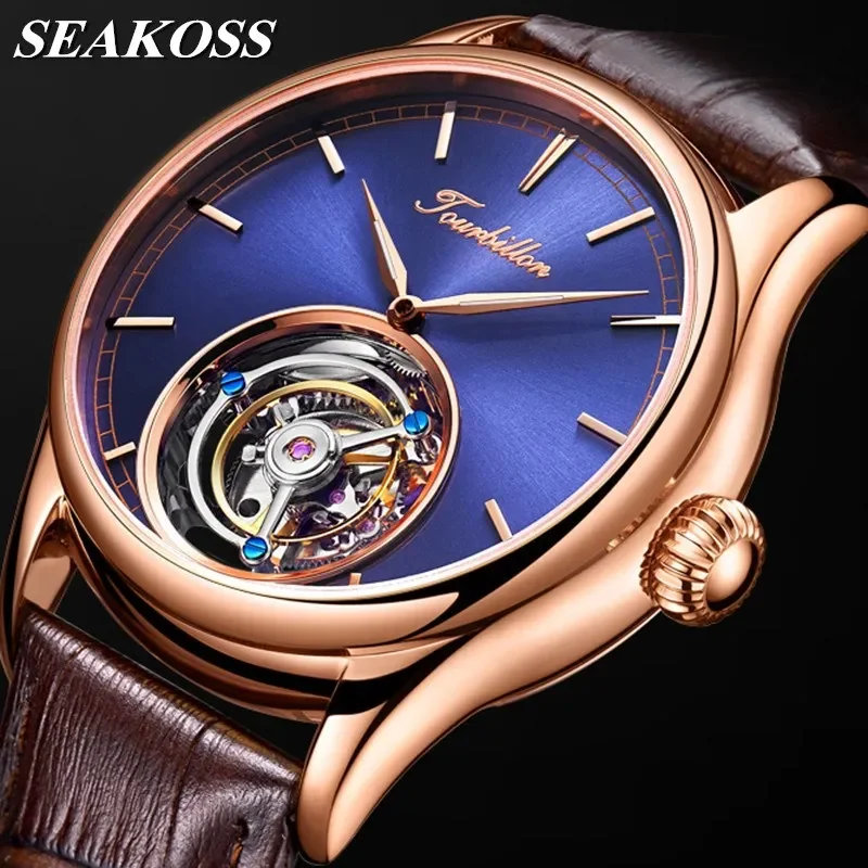 

Original Tourbillon Hollow Movement Luxury Mens Watch 24K Genuine Leather Sapphire Glass Hombre Mechanical Wristwatches Clocks