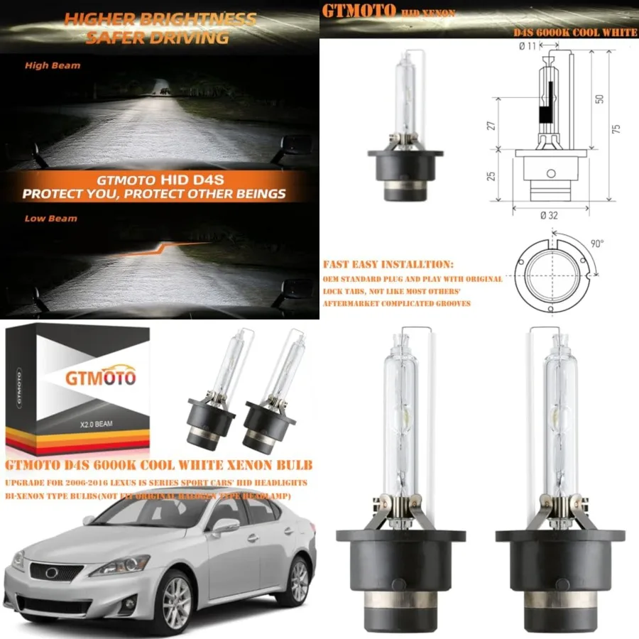 D4S HID Bulbs for Lexus IS250 IS350 Headlights Xenon Low Beam 2006 2007 2008 2009 2010 2011 2012 2013 2014 2015, IS 250 350 AFS