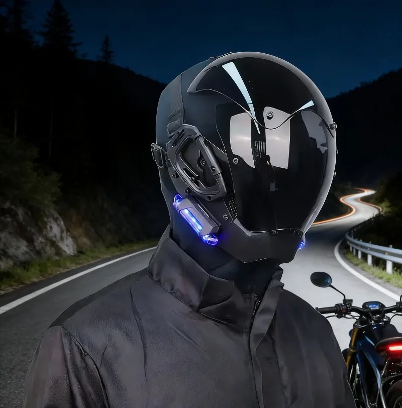 Future technology sense mecha helmet, cyberpunk luminous mask, full face hood tide dress up artifact