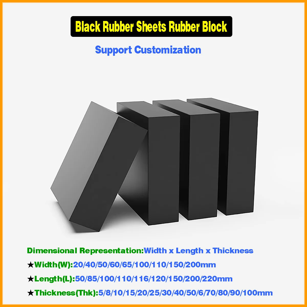Black Rubber Sheets Rubber Block Shock-Absorbing Pad Damping Gasket Pad Customizable Thk5-100mm W20-200mm L50-220mm