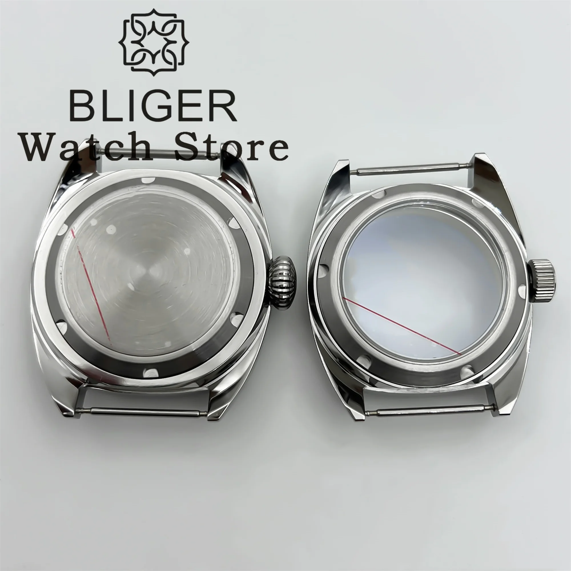 BLIGER シルバーブラシ NH35 ケース 36 ミリメートル/39 ミリメートルドーム型 AR サファイアガラスビッグクラウン時計ケースフィット NH34 NH35 36 38 ETA2824 PT5000 ムーブメント