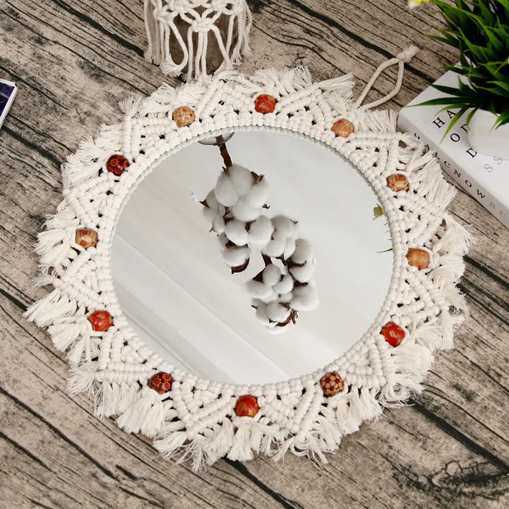 

1Pcs Tapestry Hanging Mirror Handmade Macrame Wall Decorative Makeup Mirror for Bedroom Living Room Office Use