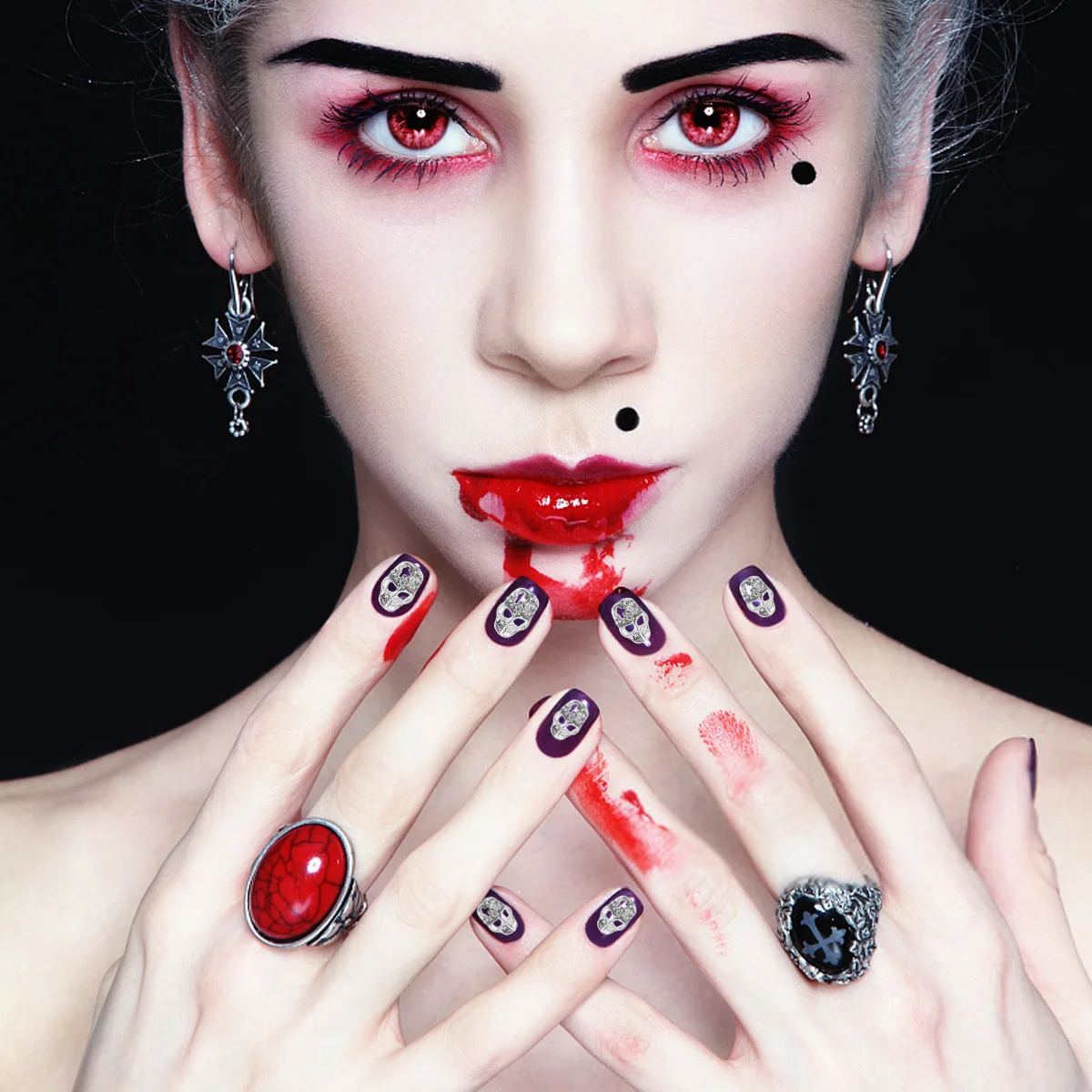 

20 Pcs Skull Nail Art Decoration Rhinestone Stickers Studs Ghost Head Silver