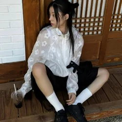 Retro Floral Print Hooded Thin Nylon Jaet Cute All-Match Summer Outerwear Women's Loose Fit Polyester Fiber 00% irt