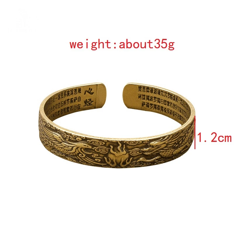 Retro Brass Dragon Phoenix Pattern Princess Bangle Classic Pure Copper Open Bracelet Ancient Women Wristband Valentine's Gifts