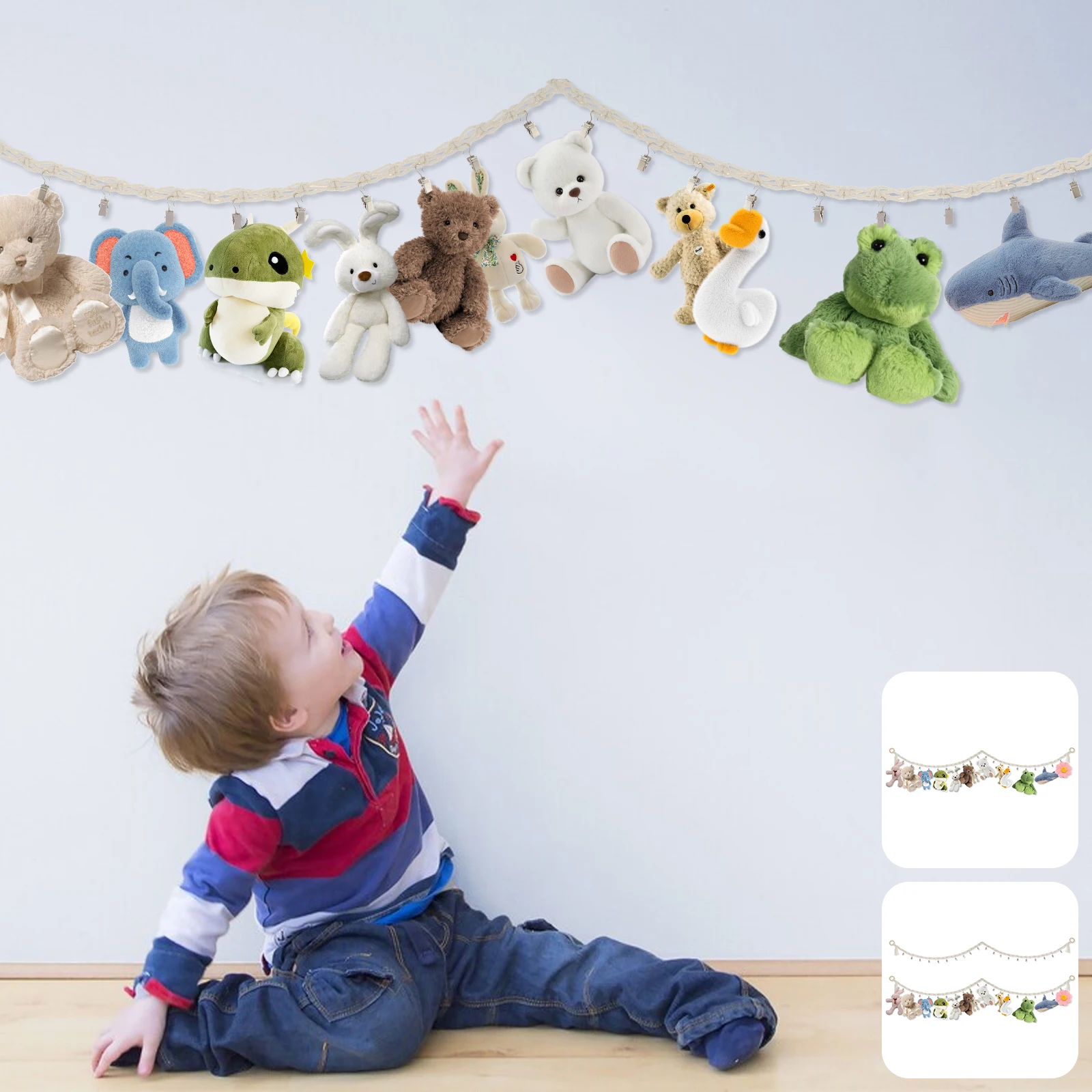 Toy Stuffed Storage Chain Hammock with Removal Clips Stuffed Animals Toy Display Holder Wall Hanging for Bedroom Play Room Decor