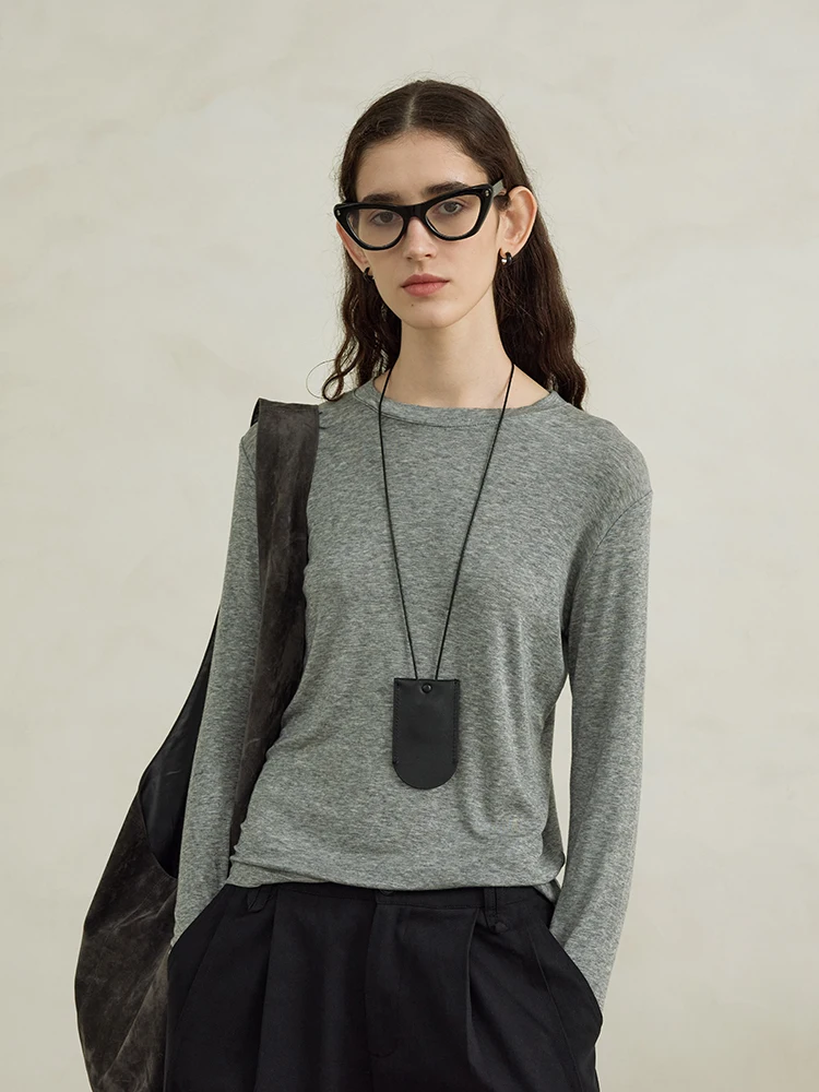 

Camon Women's Slim Fit Base irt Four Colors Mixed Wool Blend Casual Sle round Ne Long Sve T-irt Inner Wear Oute...