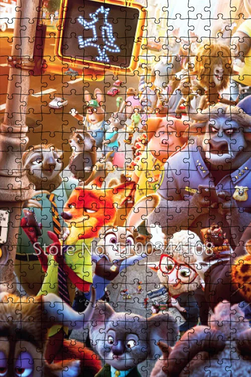 Walt Disney animacja Zootopia Puzzle 300/500/1000 sztuk puzzle zabawki dekompresyjne dla dorosłych gra inteligencyjna dla dzieci