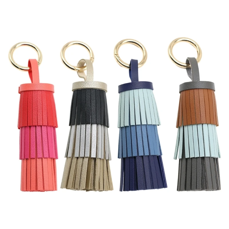 Layered Bag Charm with Metal Loop, Faux Leather Purse Accent Pendant for Bag Styling, Backpack Detail, Zipper Pull Accessory