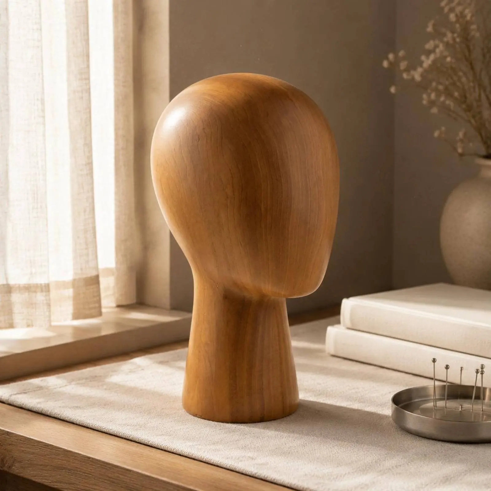 

Wood Grain Mannequin Head Professional Presentation Hat Display Mannequin for Retailers