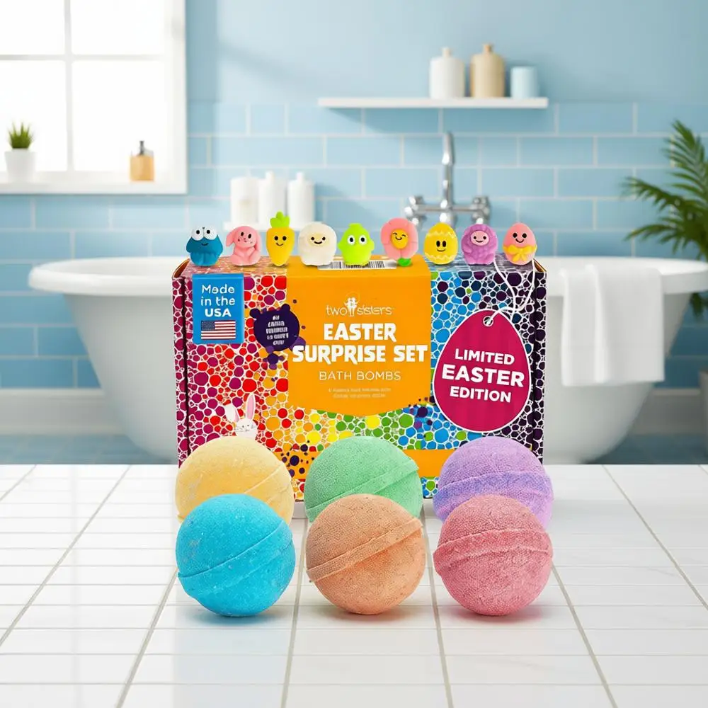 

Easter Bath Bombs with Surprise Toys, 6 Pack, for Boys and Girls, Large Spring Bubbles, Made in USA, Scented and Colorful