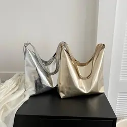 Borsa in PU con manico superiore borsa di design di lusso per donna borsa per la spesa di moda borsa Tote in pelle Casual argento oro ad alta capacità