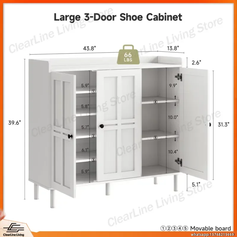 3 Door Shoe Cabinet with Adjustable Shelves 30 Pairs Storage Organizer for Entryway Hallway Living Room Bedroom Modern Home