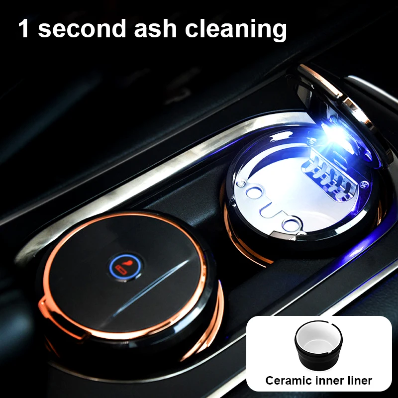 

Ceramic process Car Cigarette Ashtray Cup With Lid With LED Light Portable Detachable Vehicle Ashtray Holder Cigarette Ashtray