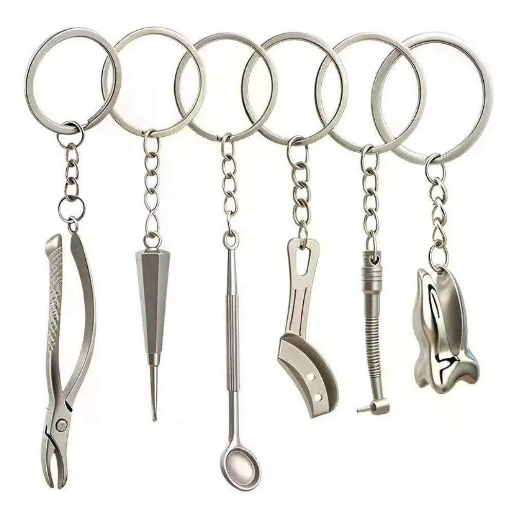 Gifts Metal Dental Keychain Plier Shape Simulation Dentist Gift Keyring Mouth Mirror Design Dental Care Keychain For Car Keys