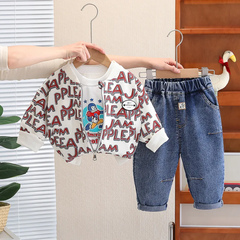 

Childrens Clothing Set 2024 Spring Baby Boy Clothes 1-5T Full Casual Letter Printed Jackets + White T-shirts + Pants Boys Outfit