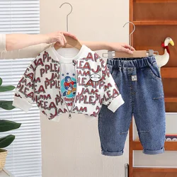 Childrens Clothing Set 2024 Spring Baby Boy Clothes 1-5T Full Casual Letter Printed Jackets + White T-shirts + Pants Boys Outfit