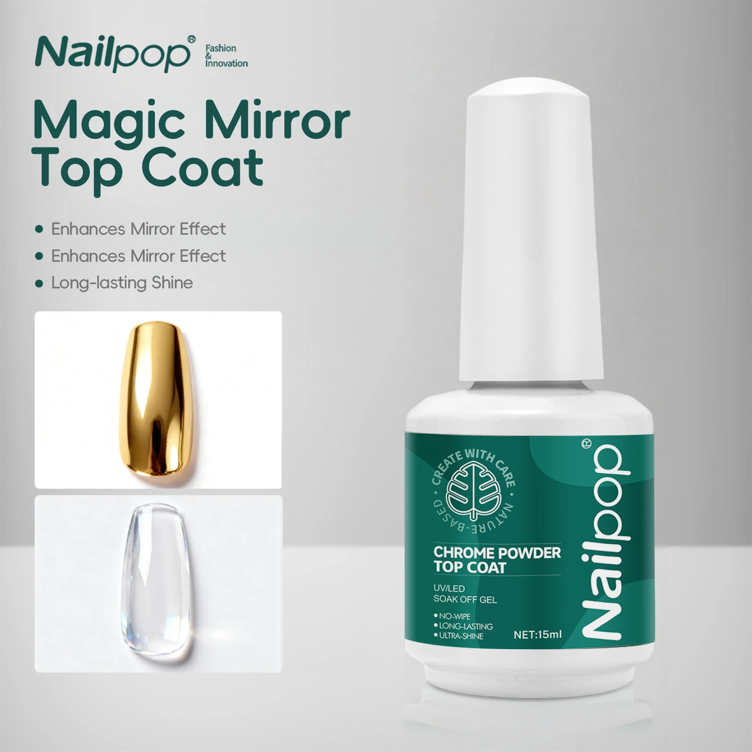 네일팝 크롬 파우더 탑코트 고광택 탑코트 젤 네일 실러 오래 지속 사용하기 쉬운 UV 램프 딥 DIY 살롱 아트 디자인