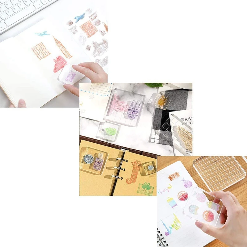 6 Pieces Stamp Blocks Acrylic Clear Stamping Blocks Tools With Grid Lines For Scrapbooking Crafts Making