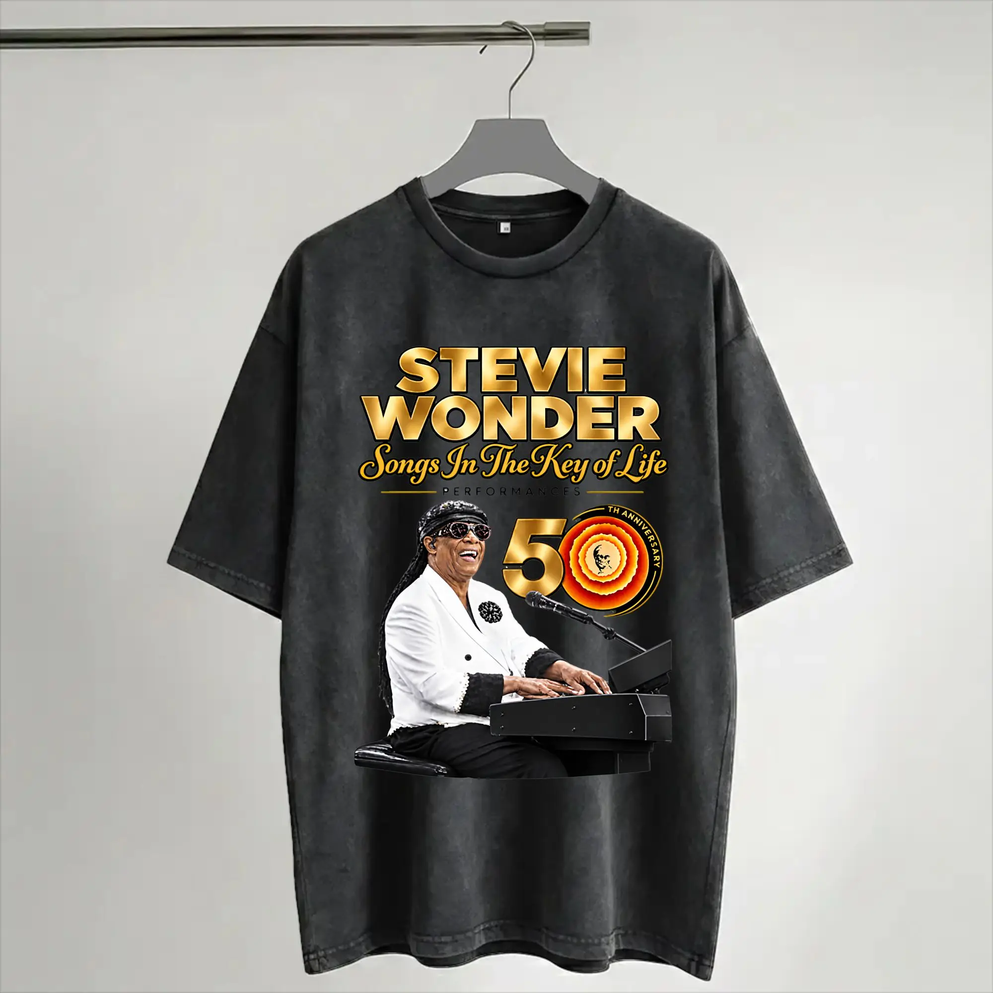 Summer Stevie Wonder Songs in The Key of Life 50th Anniversary Tour  Washed Shirt Outfit Harajuku T-Shirt  for Men Women Tees