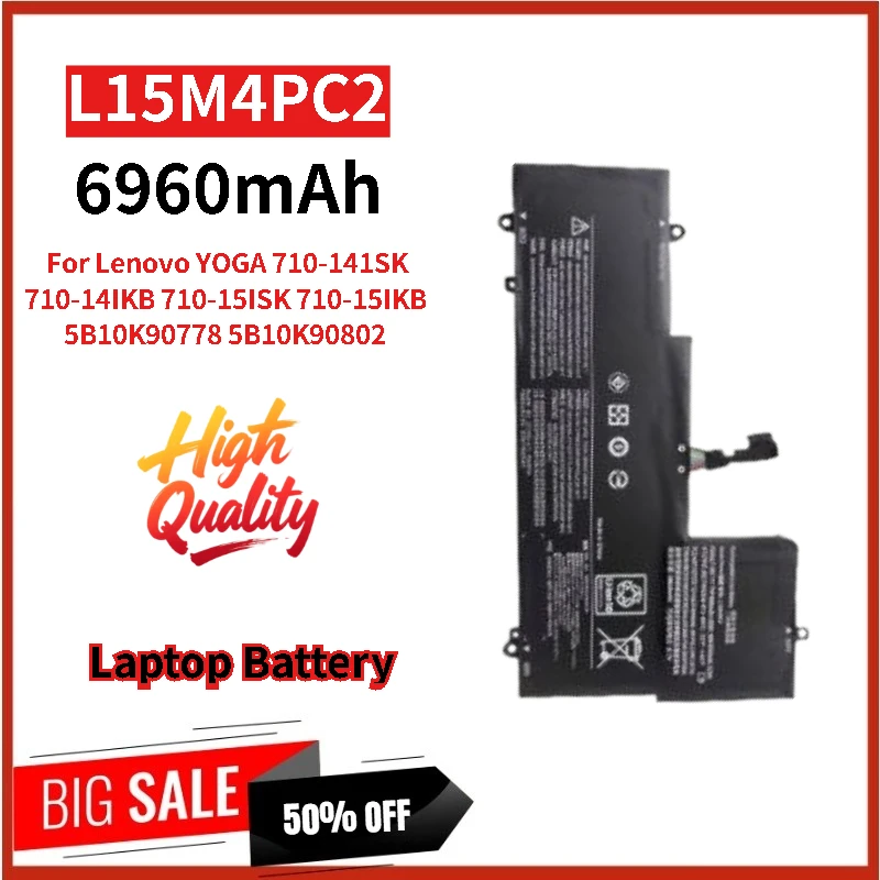High Quality L15M4PC2 Laptop Battery 7.64V 6960mAh for Lenovo YOGA 710-15ISK 15IKB 14ISK 14IKB 5B10K90778 5B10K90802