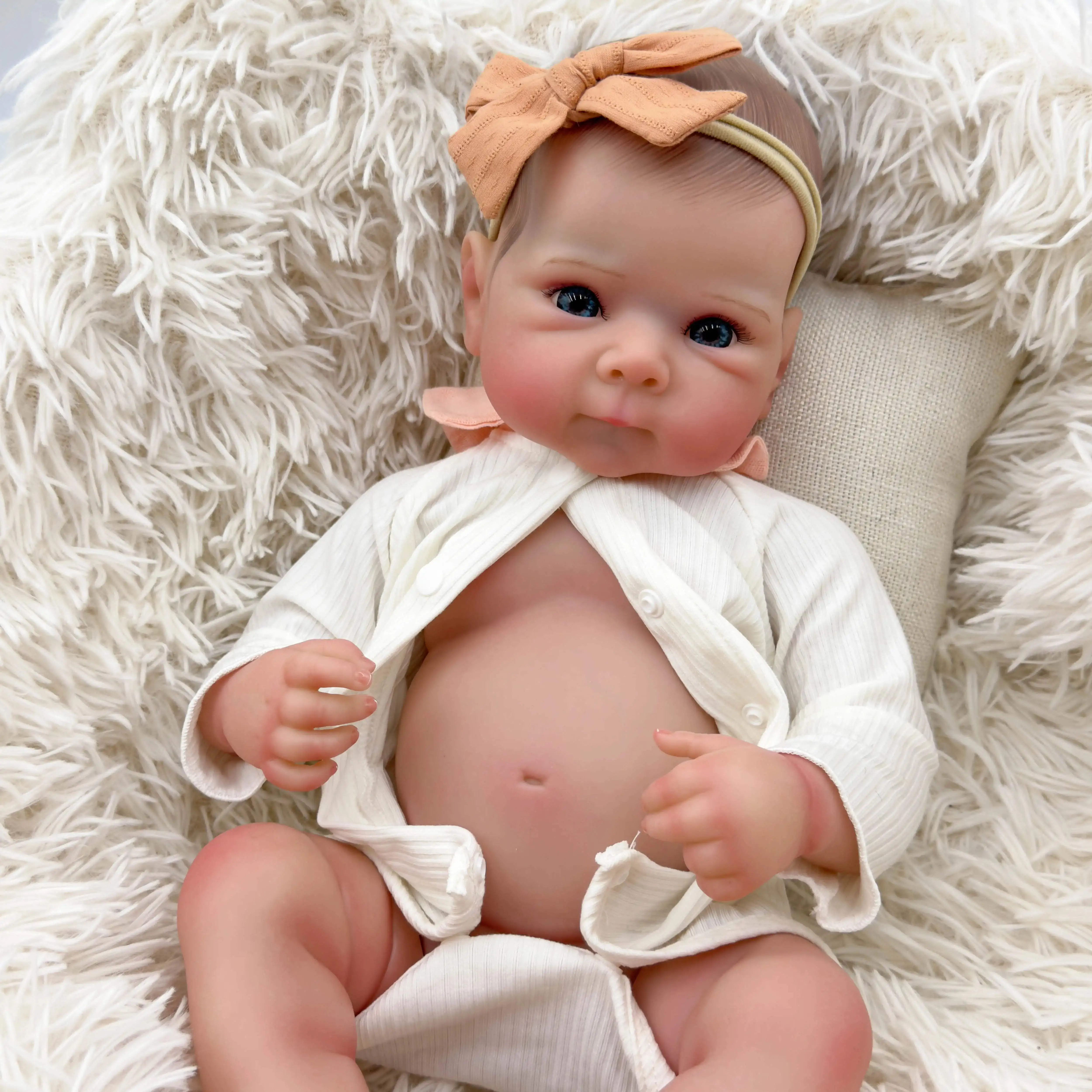 

18 Inch Finished Reborn Baby Dolls Bettie Full Silicone Vinyl Body Hand-Drawing Hair 3D Skin Visible Veins for Girls Gift