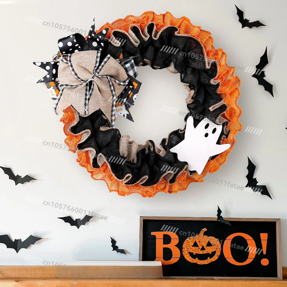 

Halloween Ghost Wreath, Window Decoration Linen Bow Wreath Door, Atmosphere Props