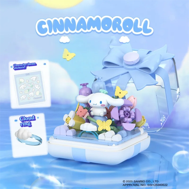 Sanrio 아크릴 링 박스 블라인드 박스 빌딩 블록 Hellokitty Kuromi Pochacco 모델 벽돌 장식품 어린이를위한 장난감 휴일 선물
