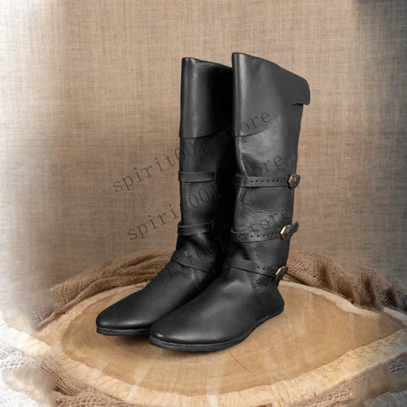 Medieval European Flat Buckle Boots American Adult Men And Women Renaissance Fashionable Metal Decoration Casual Style Boot - view 2