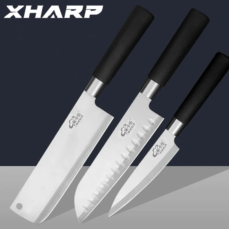 3PCS Kitchen Knives Set Santoku Nakiri Utility Kitchen Knife Durable Sharp Blade Japanese Cleaver Set Vegetables Cooking Tools