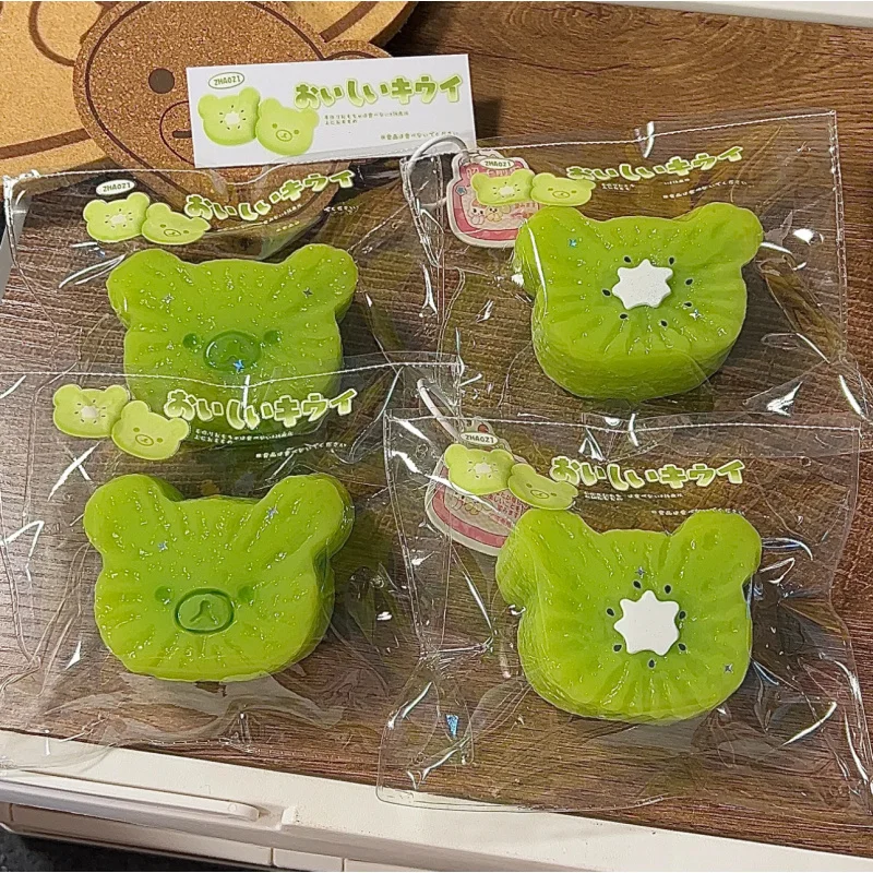 Squishy fait main à la texture beurrée - Décoration en forme d'ours kiwi pour soulager le stress - Matériau en silicone de qualité alimentaire, sûr